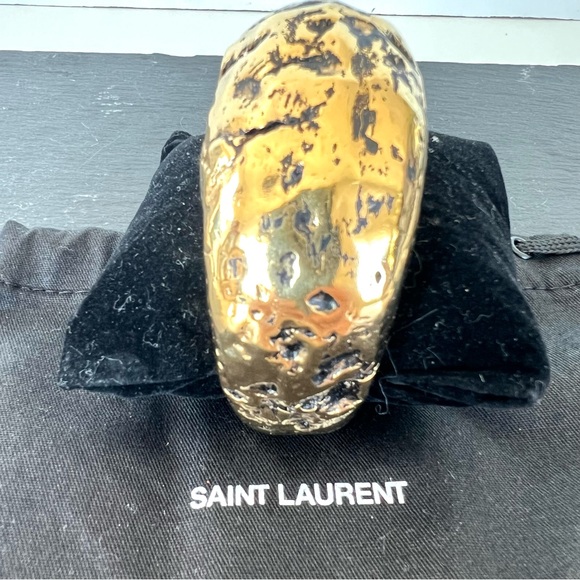 SAINT LAURENT Gold w Black Hammered Finish With Antique Look Cuff Bracelet NWOT - Picture 7 of 16